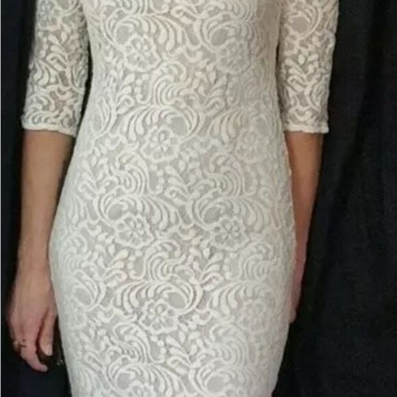 Eva Mendes for New York & Company White Lace Crotchet Midi Dress Sz 2 3/4 Sleeve - Picture 13 of 17
